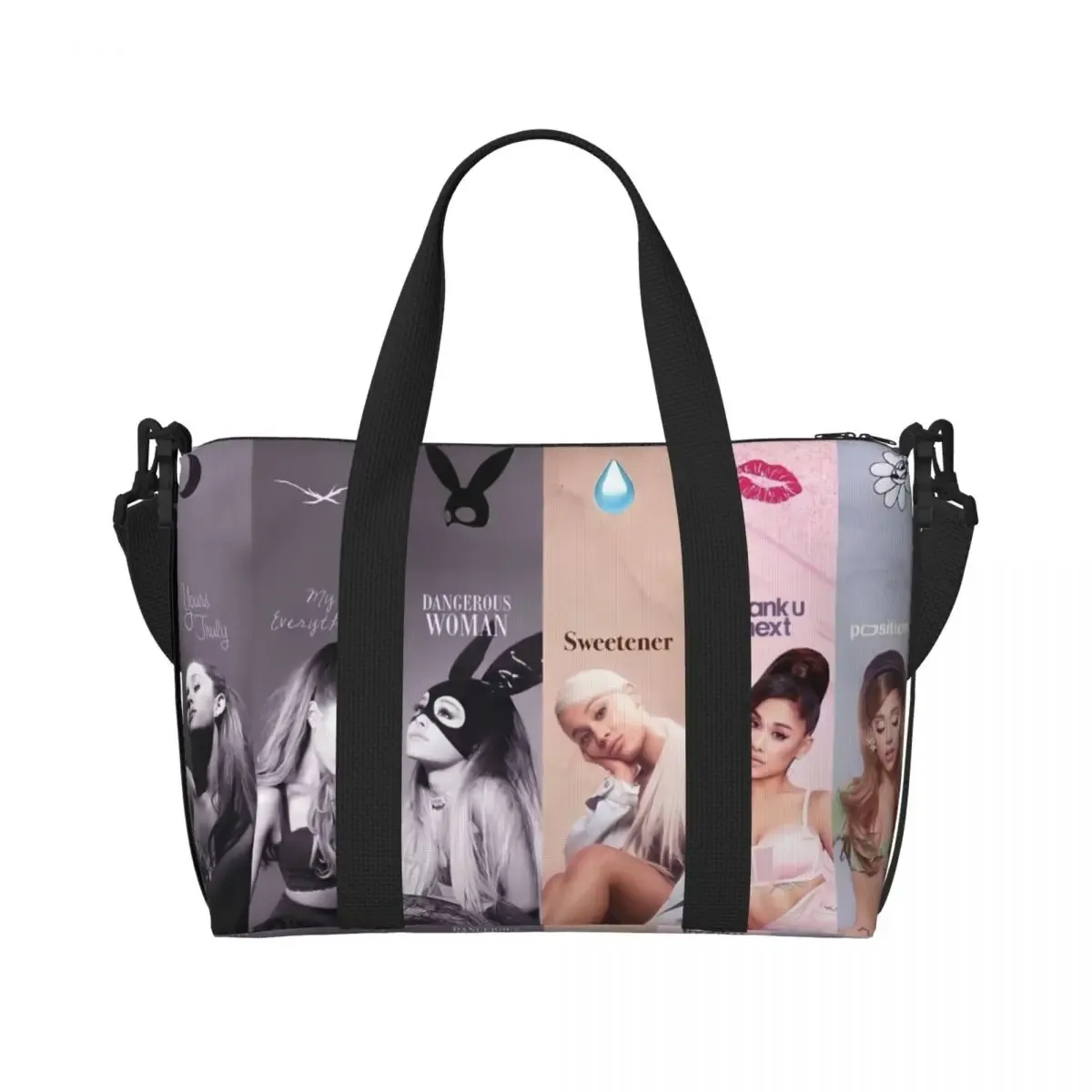 sac fourre-tout personnalisé ariana grande pop music pour femmes, sacs de voyage de grande capacité pour chanteur américain, plage, gymnastique