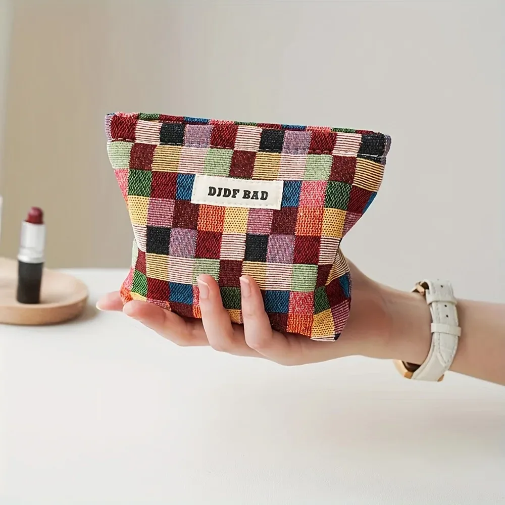 petit sac à cosmétiques de voyage, sac de rangement, sac de doublure de rouge à lèvres, trousse de toilette portable, sac à carreaux