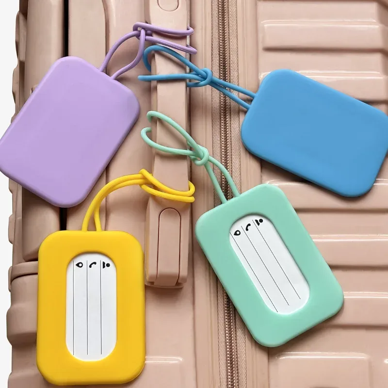 étiquettes de bagage de voyage en silicone, porte-nom et carte d'identité, couleur unie, étiquette de valise, étiquette de bagage d'embarquement, accessoires de voyage