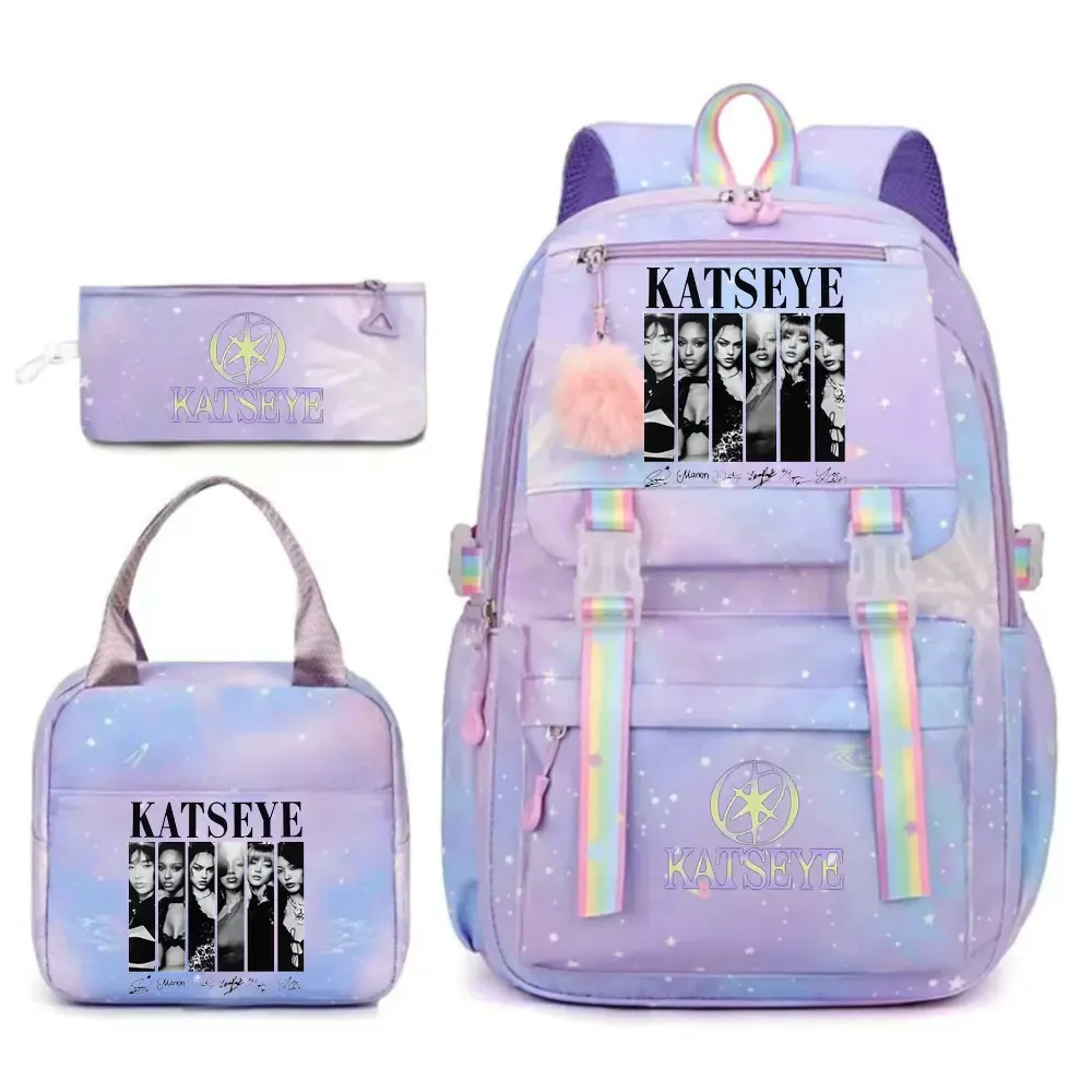 ensemble de sac à dos katseye print avec sac à lunch et trousse à crayons, sac à dos d'extérieur léger et respirant de grande capacité