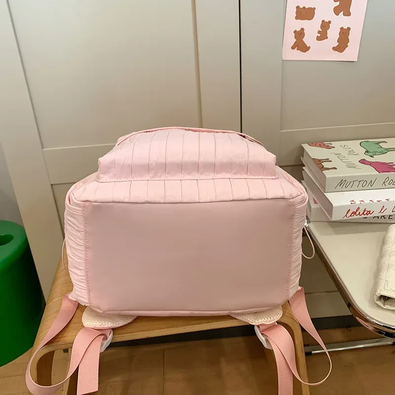 cartable d'étudiant fille léger en nylon rayé grande capacité sac à dos étanche frais sac de voyage porté à la main
