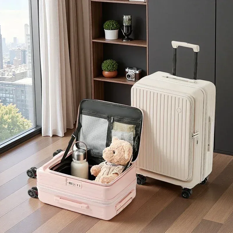 valise extensible multifonctionnelle à ouverture frontale avec porte-gobelet, bagage de grande capacité 360 ° roues amortissantes 20' 24' 28'