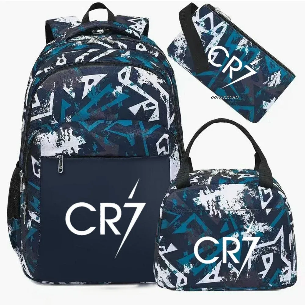 3 pièces/ensemble cr7 adolescent étudiant garçons fille enfants école livre sacs femmes hommes sac à dos adolescents cartable étudiants ordinateur portable voyage sacs à dos