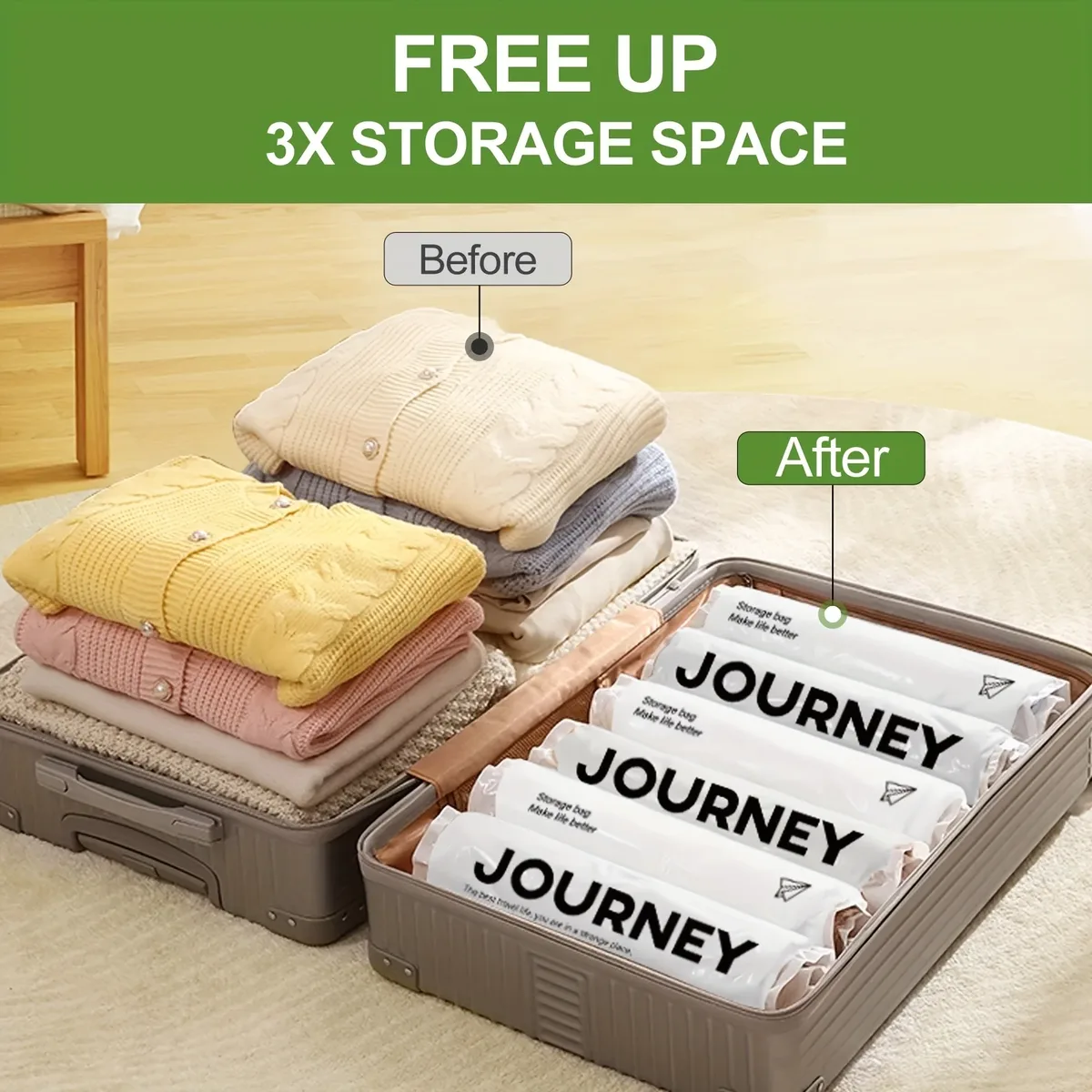 2 sacs de voyage compressibles enroulables – sacs de rangement pour bagages et croisières, disponibles en trois tailles, sans besoin de pompe à vide