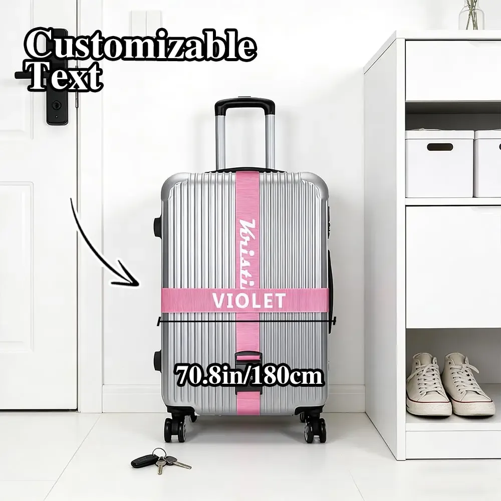【Personnalisé】Sangle de bagage personnalisée avec nom/texte, design à boucle, antivol, adaptée aux voyages d'affaires et de loisirs, accessoires de voyage personnalisés, sûre et facile à identifier - Style basique, style décontracté, style tendance, sangle de bagage sécurisée, adaptée aux voyages longue distance et aux vacances
