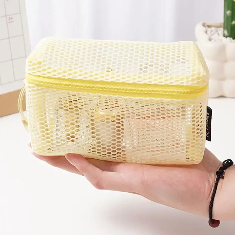 sac de toilette de voyage en maille unisexe, pochette transparente à fermeture éclair, organisateur de rangement cosmétique réutilisable, 1 pièce