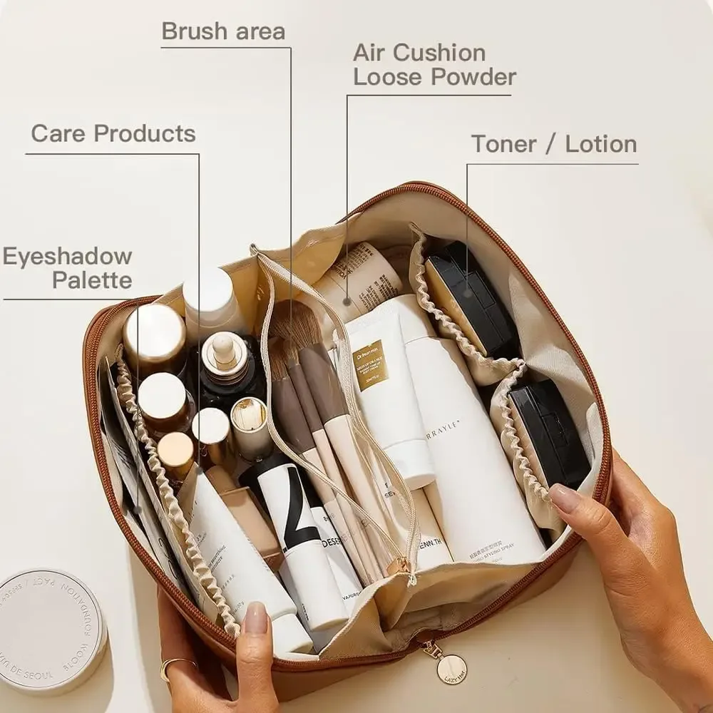 1pc grande trousse de toilette imperméable à fermeture éclair grande capacité avec compartiments, poignée et fonction d'organisation