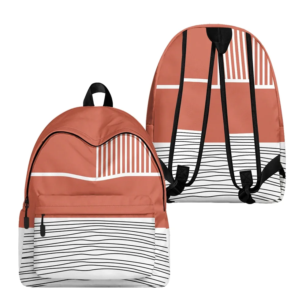 sac à dos imprimé ondulé à rayures verticales, sacs à crayons, sangles réglables, sac d'école léger et durable, sac de jour de voyage pour adolescents, ensembles