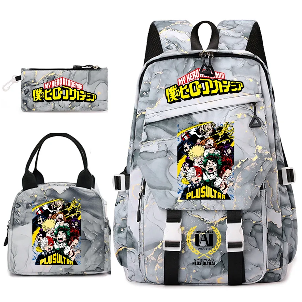 ensemble de sacs à dos scolaires imprimés my hero academia pour filles, sac à dos décontracté léger pour étudiantes avec sac à lunch et trousse à crayons