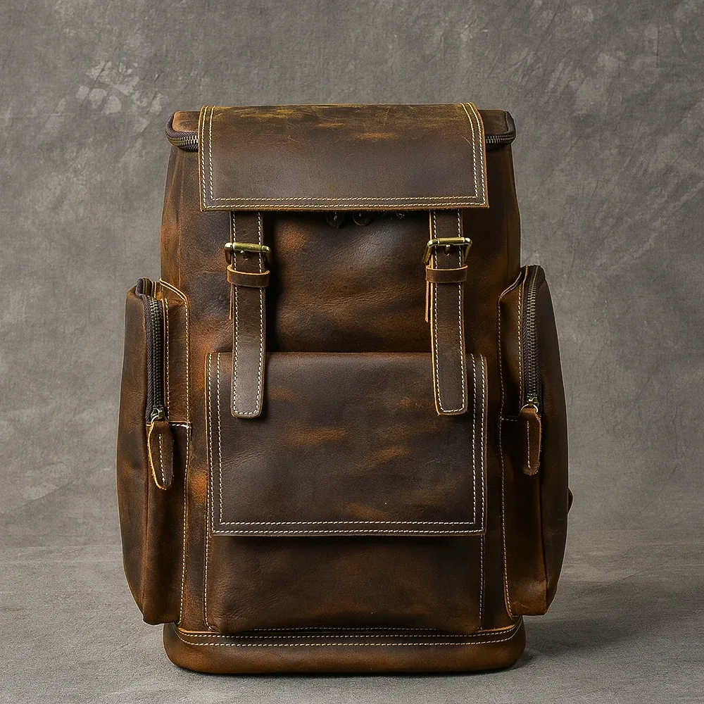 sac à dos vintage en cuir véritable crazy horse pour hommes, sac à dos d'escalade, grand sac à dos de randonnée pour hommes m814
