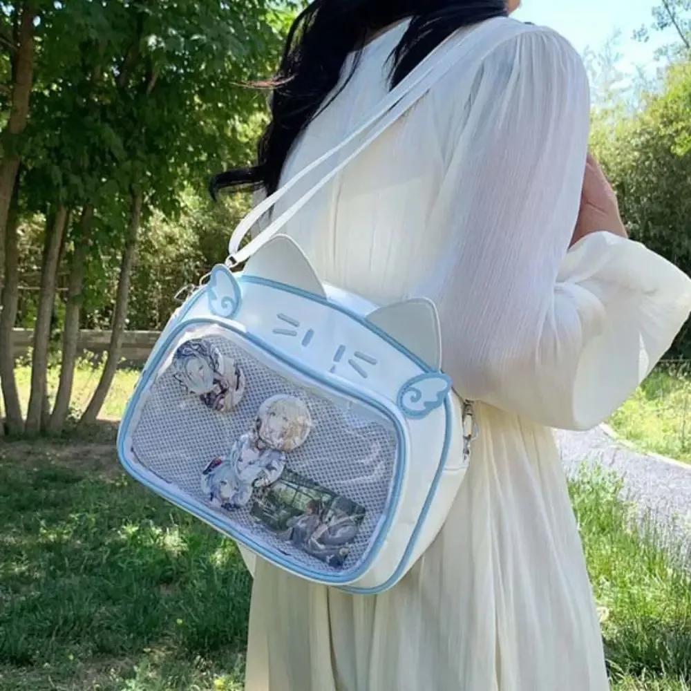 sac à fermeture éclair kawaii chat itabag en pu avec poche transparente, sac pour petits objets, sac de rangement pour badges, sacs à dos tendance pour enfants