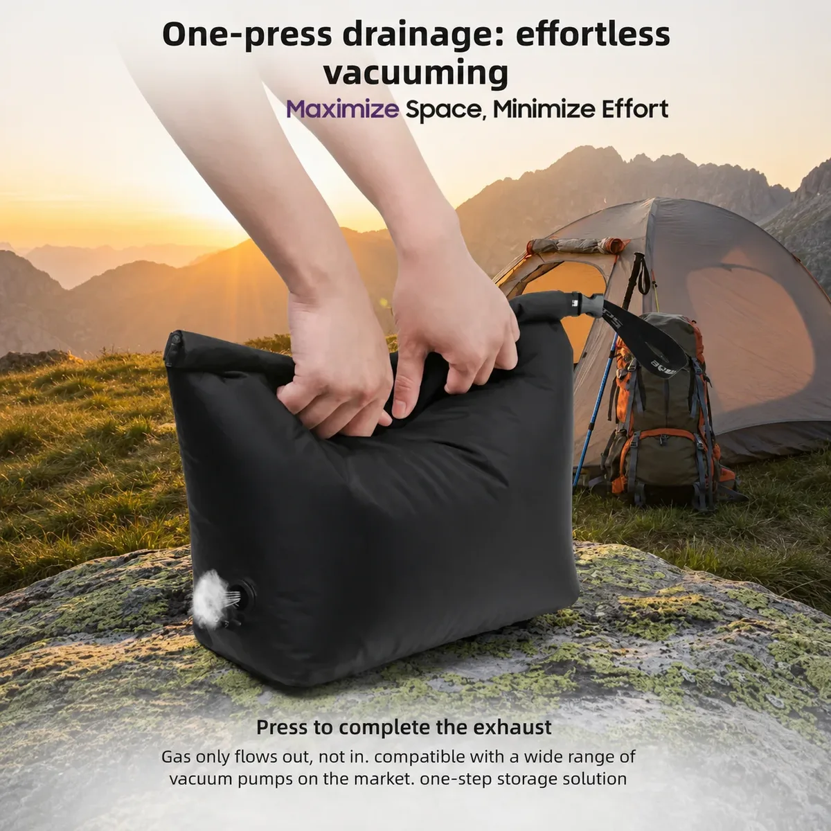 sac de compression sous vide pour camping en plein air, sans pompe, organisateur de rangement étanche pour sac de couchage, randonnée, sac à dos, gain de place