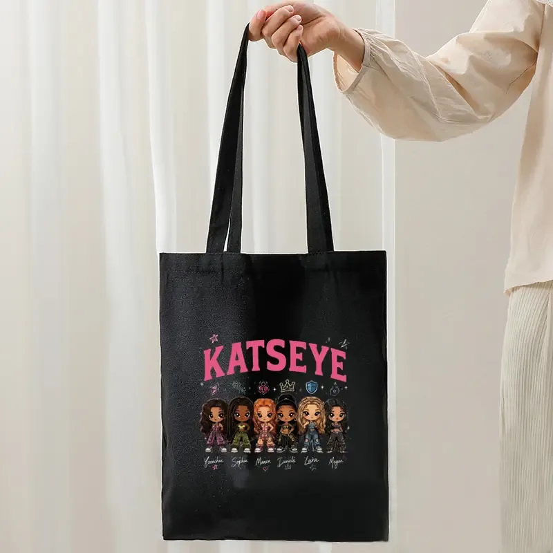 cadeaux pour fans de kpop, sac fourre-tout grande capacité pour femmes katseye world tour, sacs de voyage multifonctionnels, sacs de shopping en toile tendance