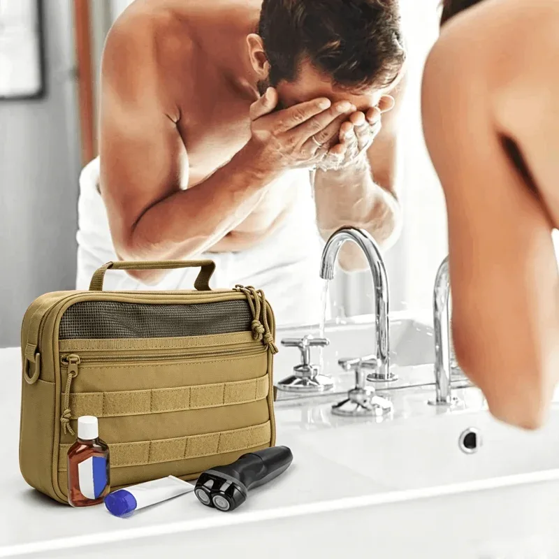sac de toilette tactique pour hommes, organisateur de voyage imperméable, trousse de maquillage pour femmes, pochette de rangement pour cosmétiques avec crochet de salle de bain.
