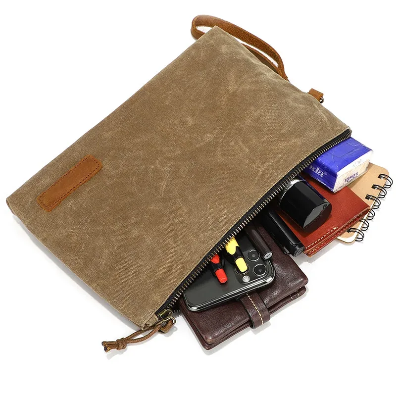 pochette zippée en toile cirée rétro et minimaliste, trousse de toilette personnalisée, trousse à crayons zippée, organisateur polyvalent, sac pour homme