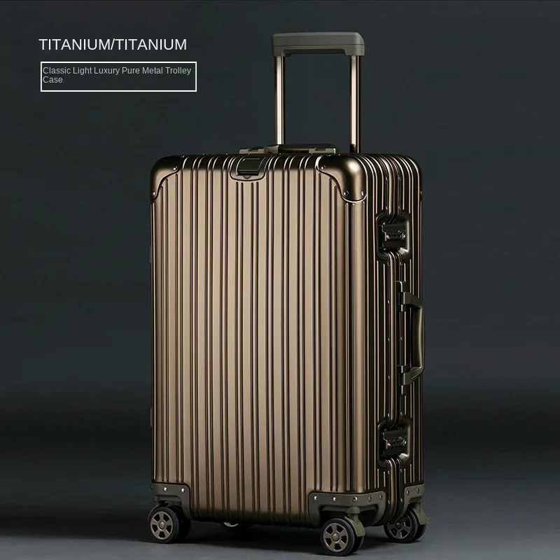 valise en alliage d'aluminium et de magnésium 100%, serrure tsa, boîtier de chariot à bagages embarqué en métal, valise de voyage classique brillante et givrée