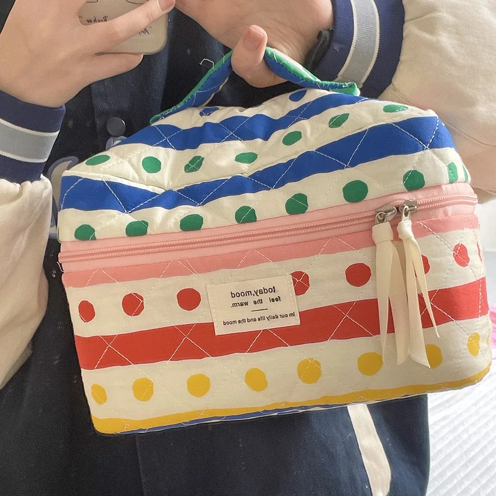 sac à main matelassé arc-en-ciel portable pour femmes, fourre-tout de voyage, sac de rangement de toilette cosmétique, poudres d'organisateur de maquillage, sac à main mignon pour filles, mode