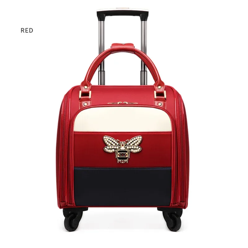 design de luxe 16/18 pouces avec sac à main femmes bagage roulant petite cabine continuer rétro dames chariot valise sac de voyage