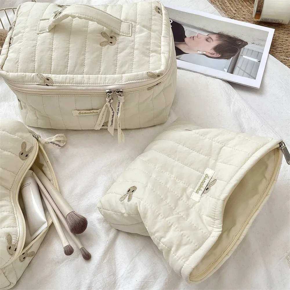 sacs de rangement de maquillage multifonctions brodés de lapin mignon, sac à main pour femmes et filles, sacs de rangement de cosmétiques, grande taille