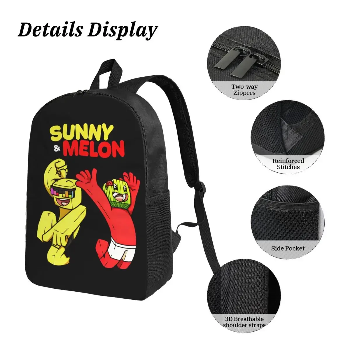 sac à dos sunny and melon pour garçons et filles, sac d'école, sac à bandoulière pour ordinateur portable, 3 pièces, sac à déjeuner isotherme, trousse à crayons