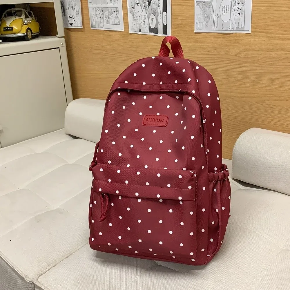 sac à dos à pois style minimaliste à double bretelle, grande capacité, mignon, léger, imperméable, pour l'école et les voyages
