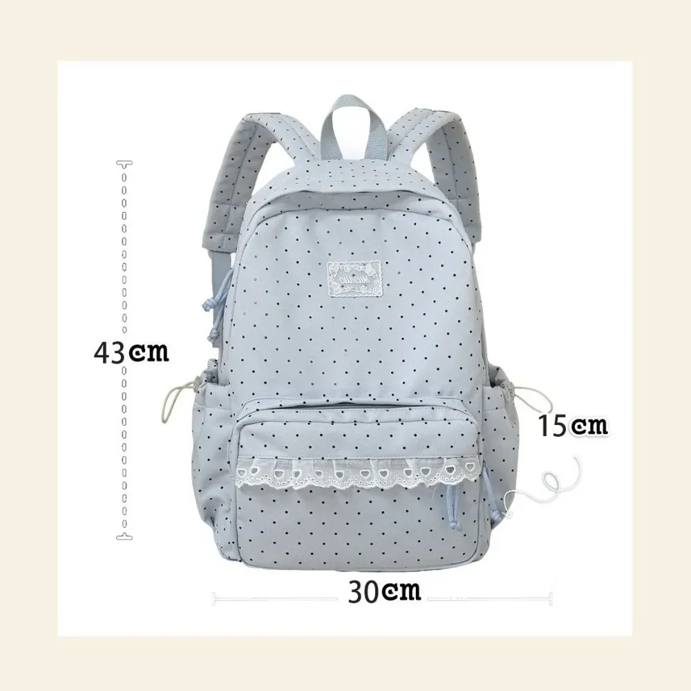 sac à dos de voyage à pois mignon, grande capacité, avec dentelle, cartable d'école pour étudiants, sac à dos en nylon multi-poches pour ordinateur portable