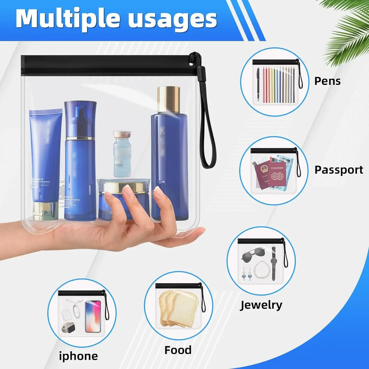 2 pièces bagages transparent voyage utilisation étanche vol maquillage étanche pour les femmes réutilisable aéroport sécurité trousse de toilette