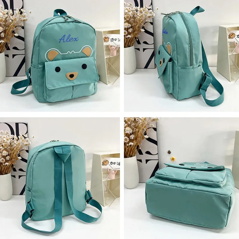 sac à dos personnalisé avec broderie ou style standard (2 options), motif mignon de petit ours de dessin animé, idéal pour la rentrée scolaire et comme cadeau