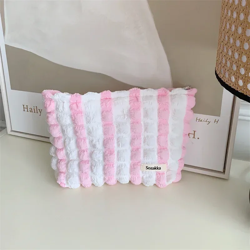sac à cosmétiques couleur bonbon pour filles, mode coréenne, pochette de rangement de maquillage de grande capacité, sacs de maquillage à fermeture éclair, pochette rose, étui de beauté