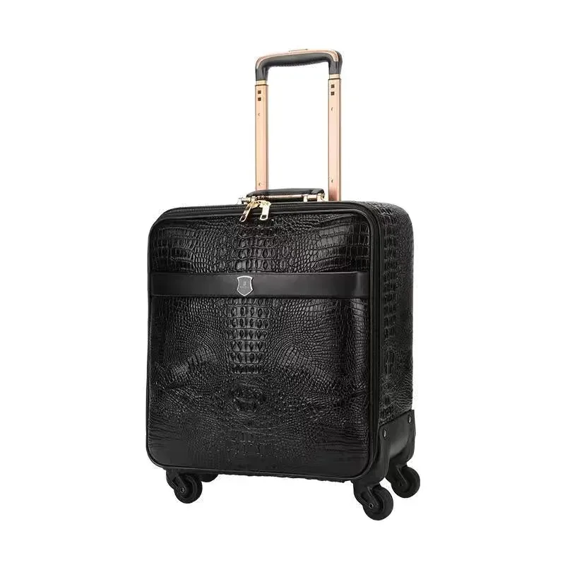valise à roulettes en cuir véritable à motif crocodile, roues universelles, 16/20/24 pouces, valise de voyage de luxe pour hommes et femmes