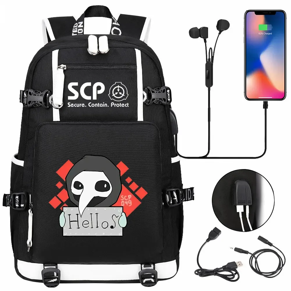 scp secure contain protect sac à dos pour fille et garçon, cartable, grande capacité, sac pour ordinateur portable, étanche, multifonction, chargement usb