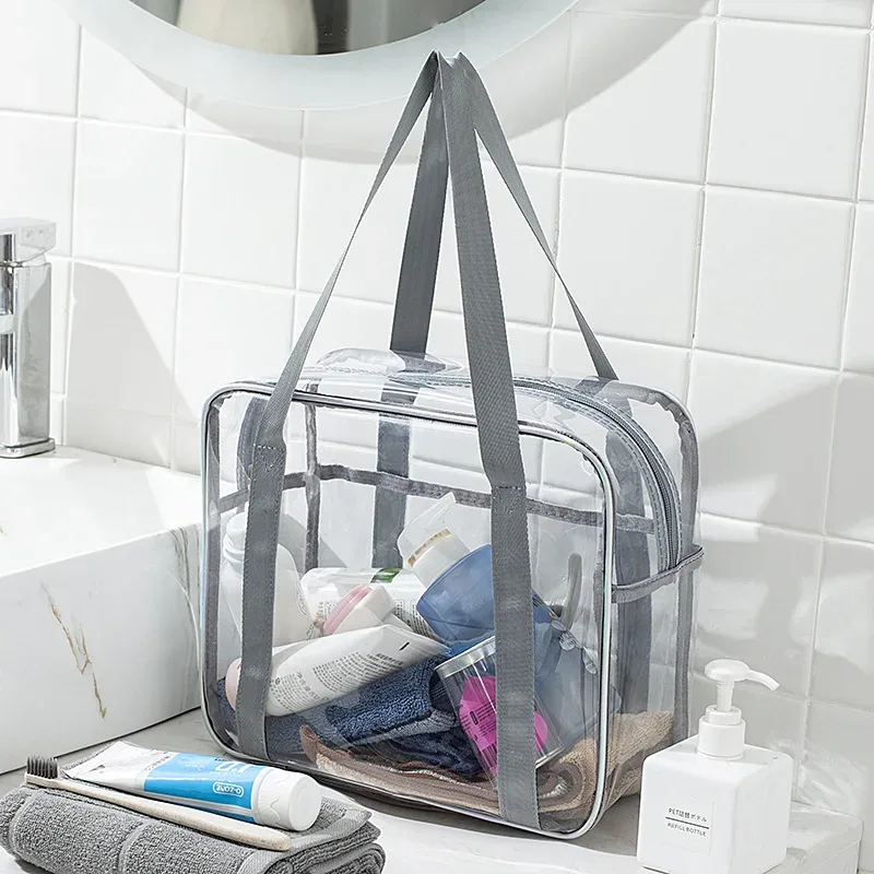 sac de voyage étanche transparent en pvc pour femme, grande capacité, sac de rangement portable pour maquillage, sac de toilette, sac à main unisexe