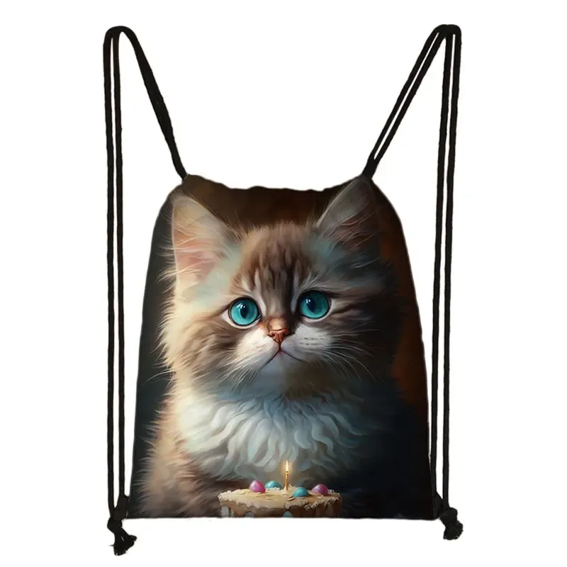 sac à dos imprimé chaton mignon pour femmes, sacs à cordon de serrage chat siamois, sac à bandoulière décontracté pour adolescents, sacs à livres de voyage, porte-chaussures