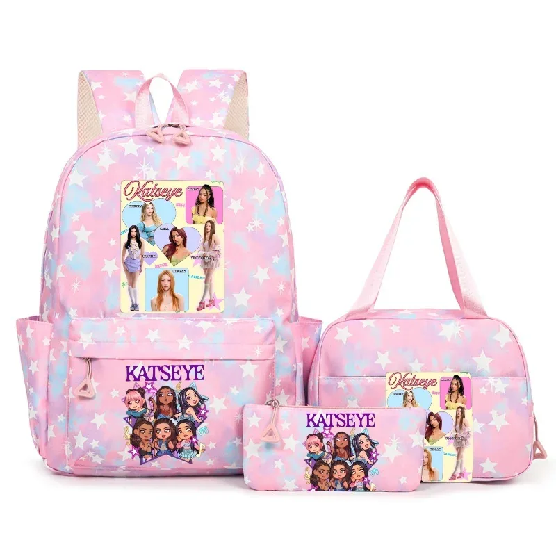 sac à dos katseye music avec imprimé neige, capacité 3 pièces, pour étudiants du collège/lycée, avec sac à déjeuner, sac de voyage, mochila pour femme