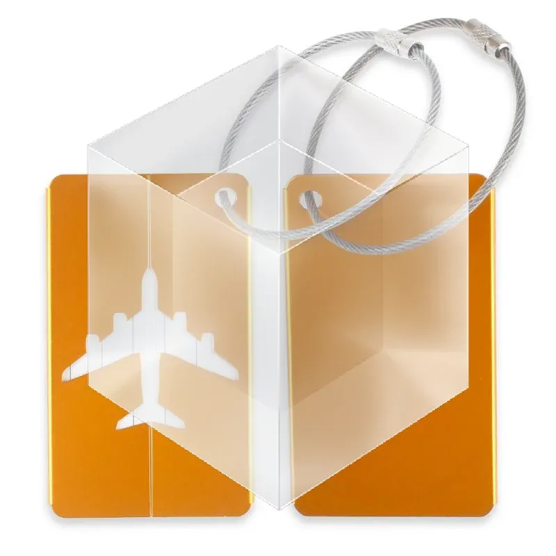 étiquette de bagage en alliage d'aluminium pour avion, anti-perte, avec porte-carte d'identité, couleur unie, accessoires de voyage