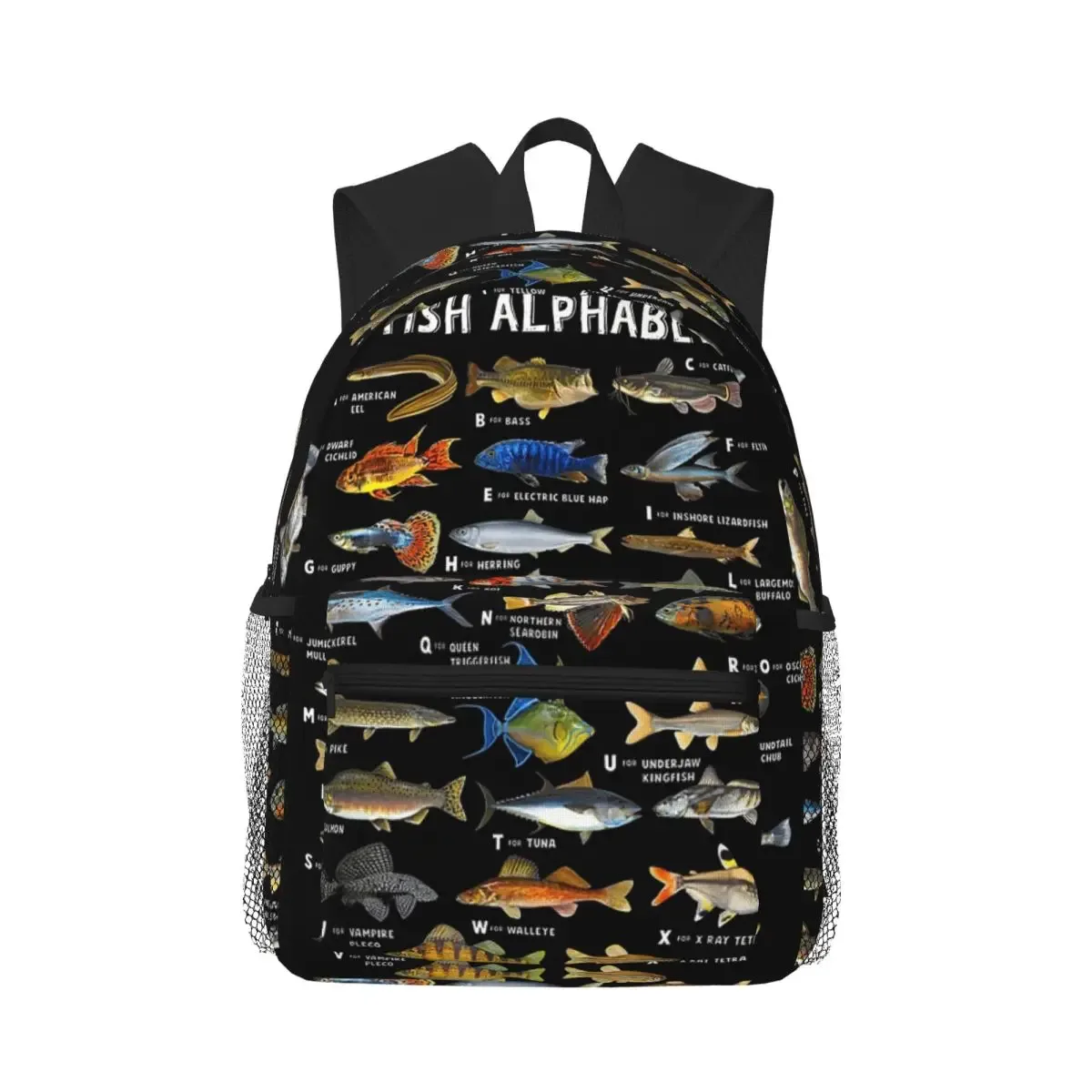sac à dos scolaire éducatif alphabet des poissons, espèces d'eau douce, pour garçons et filles, sac à dos de pêche, sac à bandoulière