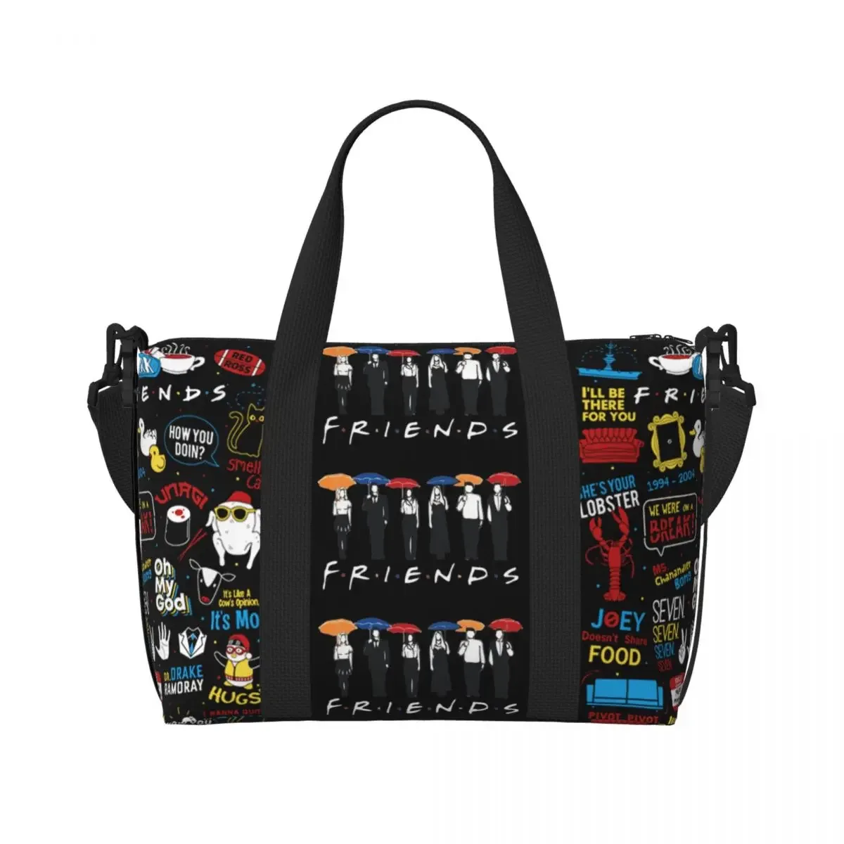 personnalisé drôle amis émission de télévision sac fourre-tout femmes grande capacité central perk café bande dessinée salle de sport plage sacs de voyage
