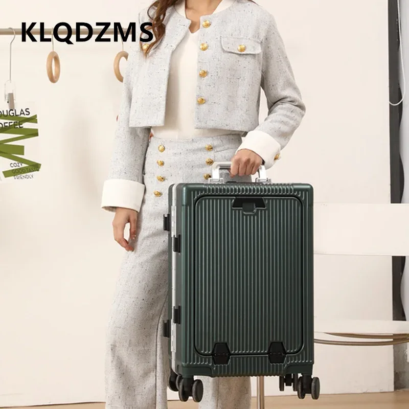 klqdzms valise pour ordinateur portable chargement usb valise d'embarquement pc ouverture avant cadre en aluminium boîtier de chariot 20 "24 pouces bagage à main