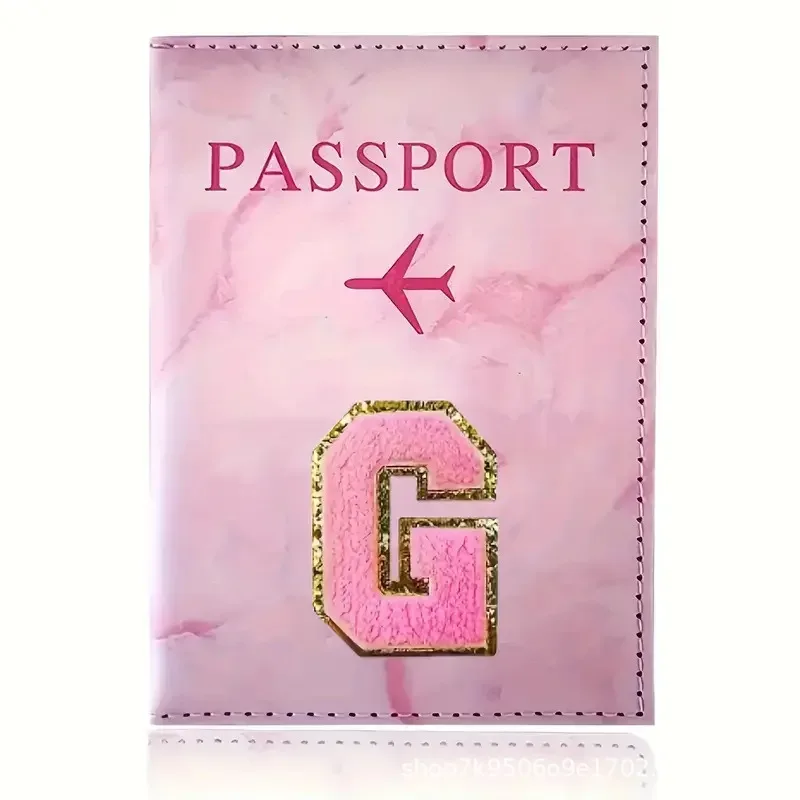 porte-passeport en cuir pu rose avec étiquette brodée, étui pour billets et cartes de crédit, accessoires de voyage