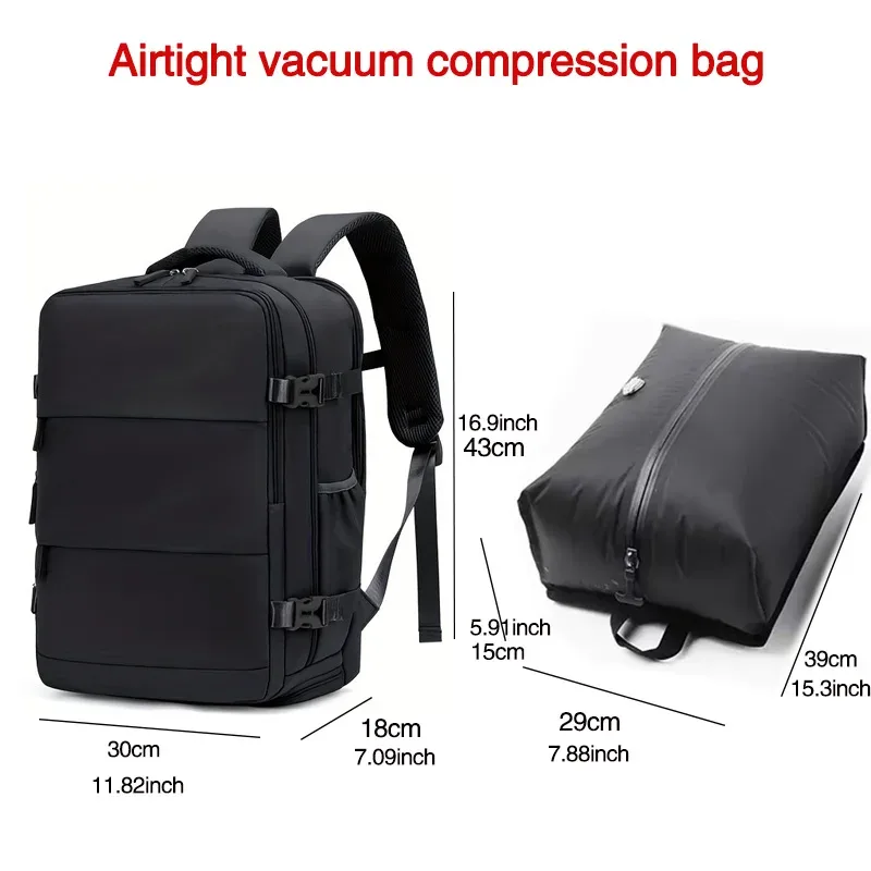 sac à dos de voyage avec airbag, sac à dos imperméable pour sports de plein air, pour ordinateur portable 15,6 pouces, sac à dos à compression sous vide, avec pompe