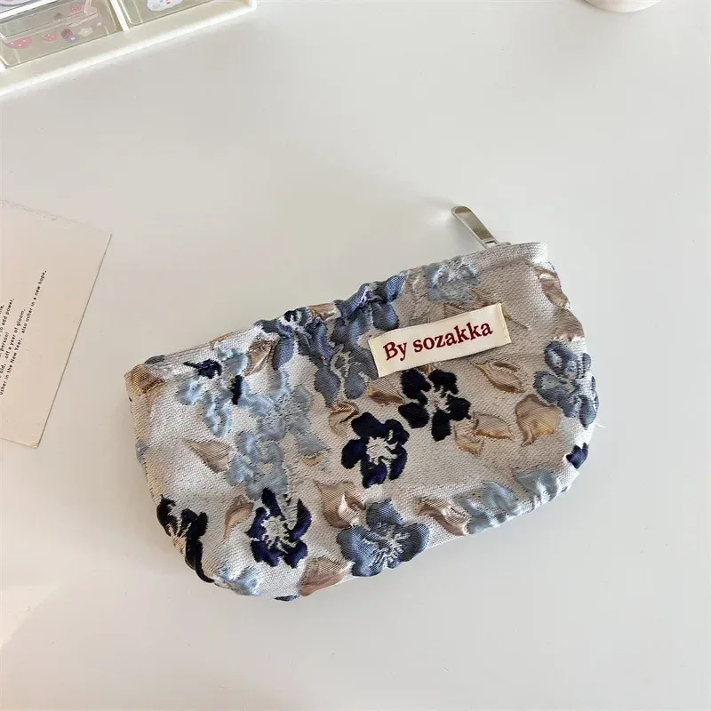 nouveaux sacs de maquillage floraux pour femmes coréennes, sac à cosmétiques, pochette de rangement, trousse de toilette de voyage, trousse de beauté en toile, trousse à crayons