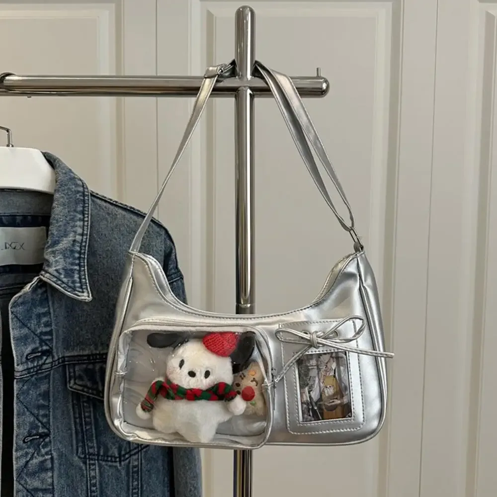 y2k mignon nœud ita sac fille transparent sac de messager femmes mode épaule sac à bandoulière ladys bricolage badge sac fourre-tout lolita sac à main