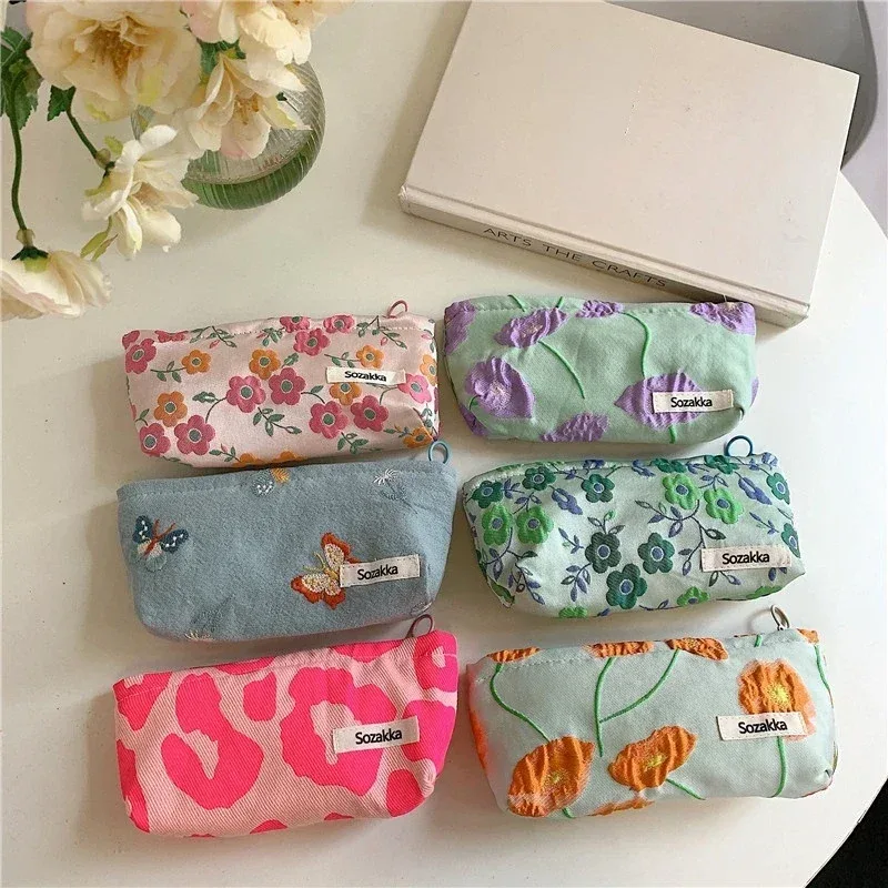 trousse de maquillage à motif floral pour femme, trousse de toilette cosmétique, trousse à fermeture éclair, trousse de voyage pour poudres lavantes, trousse de rangement de maquillage, nouveau