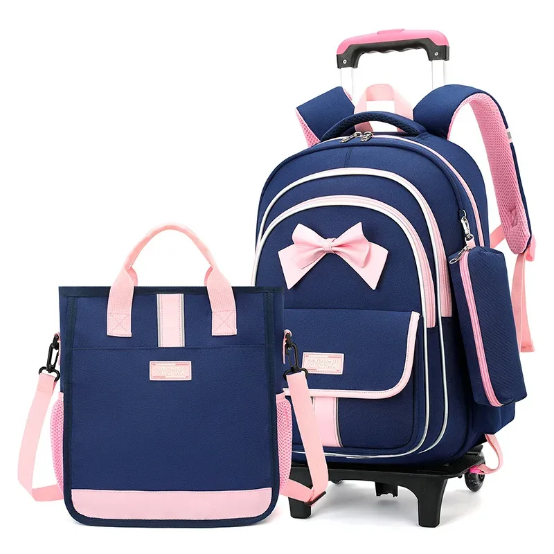 sac d'école enfants sac à dos roulant pour garçon filles sacs à dos à roulettes avec roues chariot bookbag bagage à main avec sacs à bandoulière