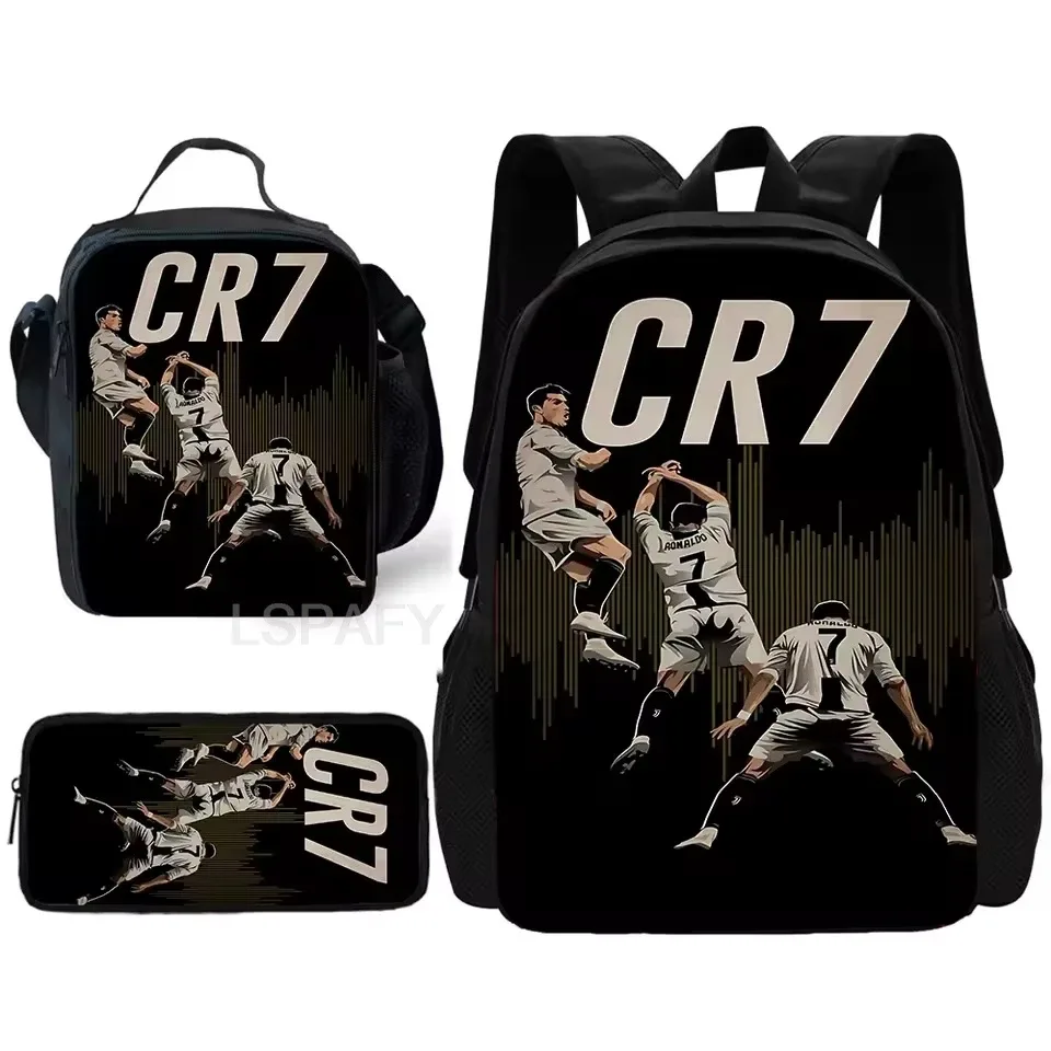 ensemble de sacs à dos 3 pièces à motif cr7 soccer star – sac à dos décontracté de grande capacité avec pochette et sac fourre-tout assortis, parfait pour le quotidien
