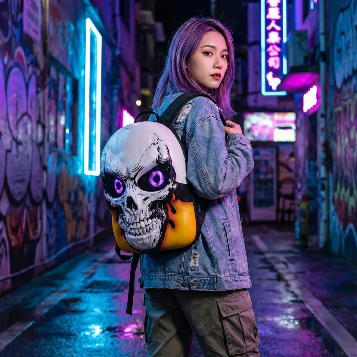sac à dos de moto à coque rigide avec crâne led 3d, avec yeux programmables, contrôle par application, sac à dos de chevalier étanche pour voyage et équitation