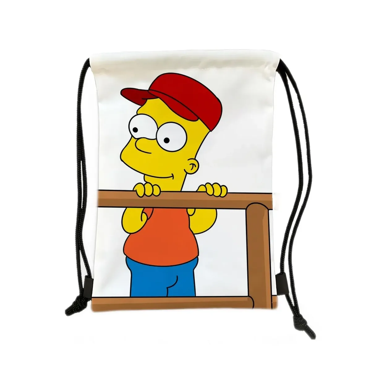sac à dos de sport à cordon de serrage avec personnage jaune de dessin animé, imprimé garçon sur skateboard, sac de rangement portable pour voyage et shopping