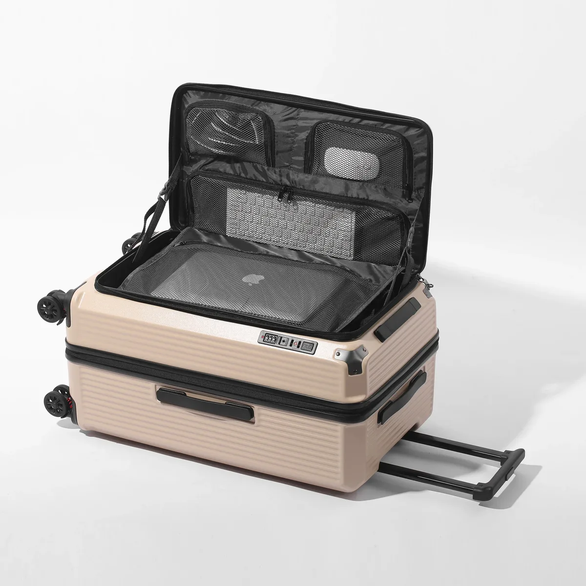 valise pc multifonctionnelle extensible avec serrure tsa, port usb type-c, roues antichoc, ouverture frontale, bagage cabine à roulettes