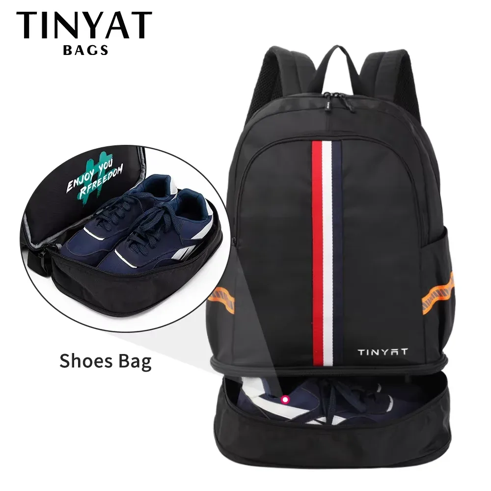 TINYAT sac à dos de sport sac étanche pour femme sac à main de retour à l'école sac à dos de voyage pliable pour hommes avec rangement de chaussures pour salle de sport