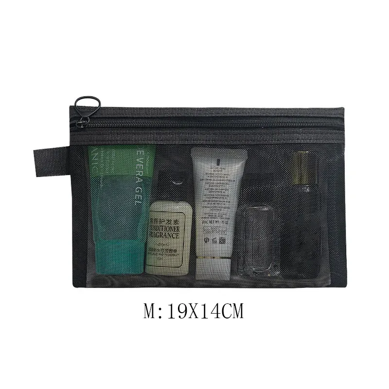 grande trousse de toilette zippée pour femme, noire, blanche, grise, organiseur de maquillage, pochette transparente en maille, sac de voyage pour maquillage